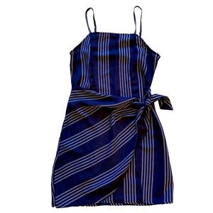 Women’s Navy And White Striped Spaghetti Strap Mini Wrap Dress. Size Small.